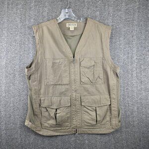 Duluth Trading Co Vest Mens Medium Beige Canvas Utility Mesh Pockets Outdoor